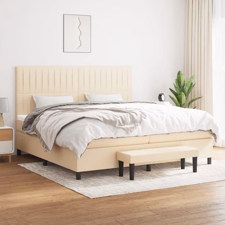vidaXL Letto Ibrido con Giroletto a Molle e Materasso in Tessuto Beige e Bianco L/P: 200 x 200 cm