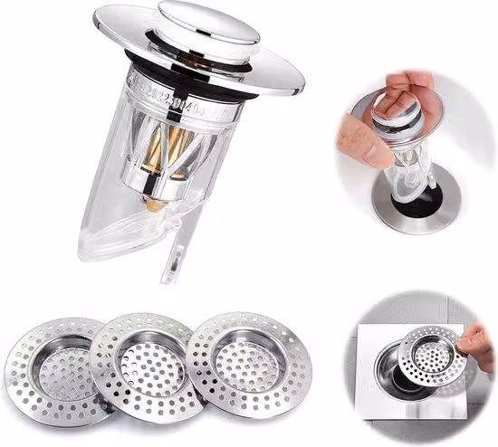 Copri-specchio da bagno con zanzariera e filtro per capelli, adatto per vasche da bagno e cucine, diametro 34-40 mm