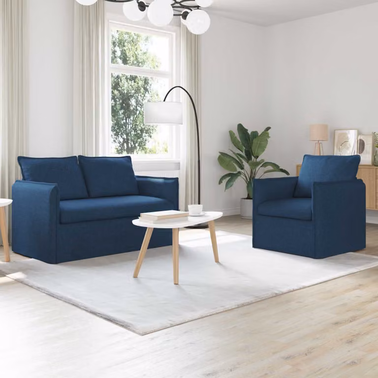 Set di 2 divani vidaXL moderni in tessuto blu con struttura in metallo per soggiorno e camera da letto L/P/H: 196 x 82 x 85 cm