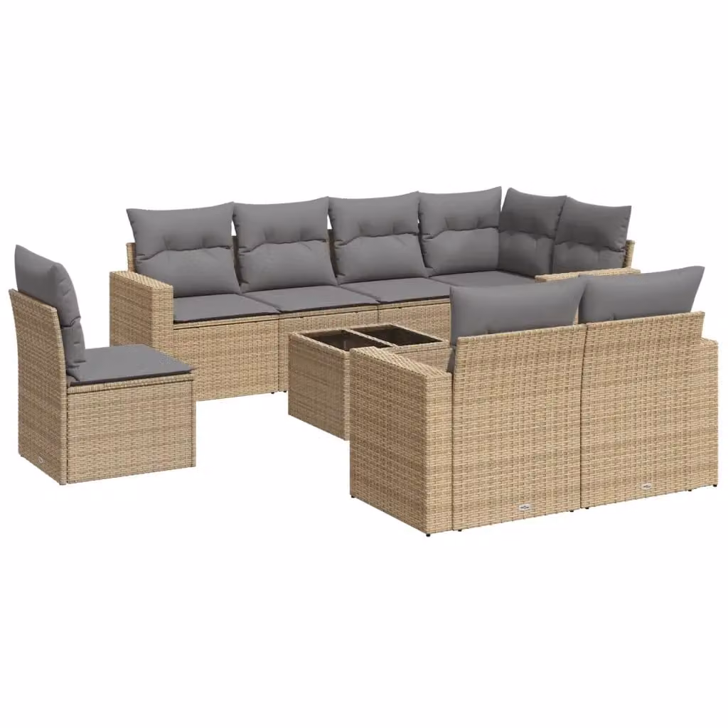 vidaXL Set Divano da Giardino a L in Polyrattan con Cuscini Beige e Tavolino da Esterno 9 pz – 2