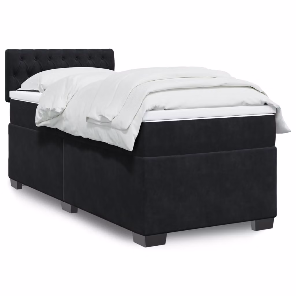 vidaXL Giroletto a Molle con Materasso Ibrido in Velluto Nero 90x200 cm – 1