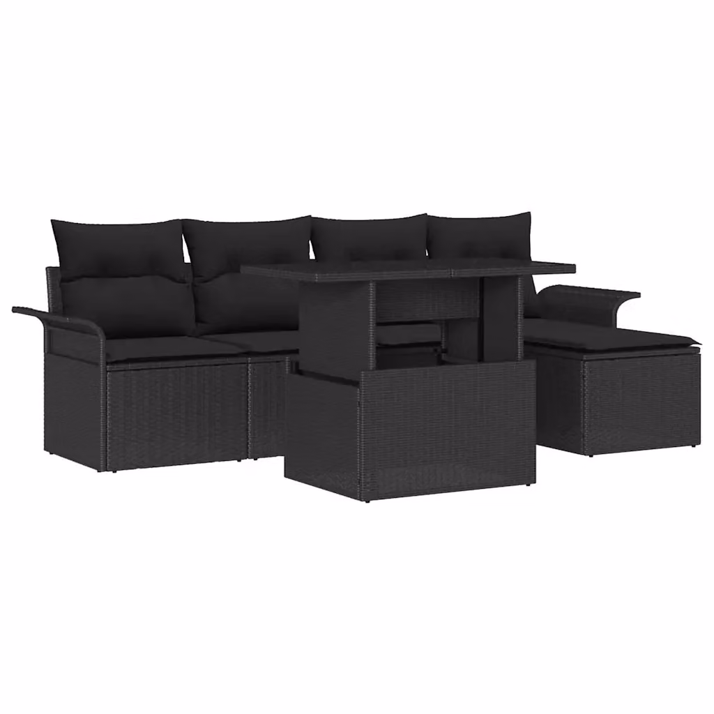 Set Divano da Giardino vidaXL 6 pz in Polyrattan Nero con Cuscini e Tavolino – 2