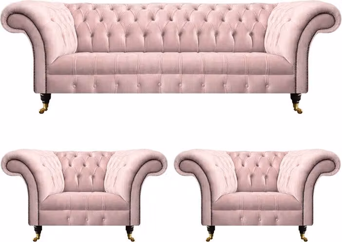 Wohnzimmer Set 3tlg Sofa Dreisitze Rosa Komplett 2x Sessel Chesterfield