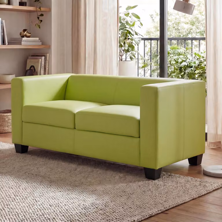 divano a 2 posti divano salotto Lille ~ Similcuoio, verde chiaro