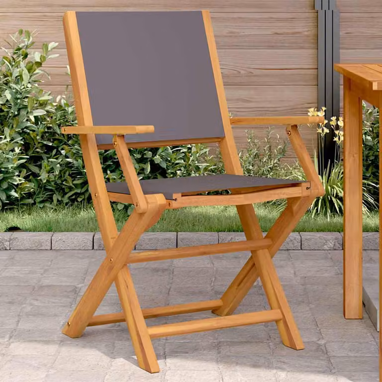 Set di 2 sedie pieghevoli vidaXL in legno di acacia e tessuto antracite con braccioli