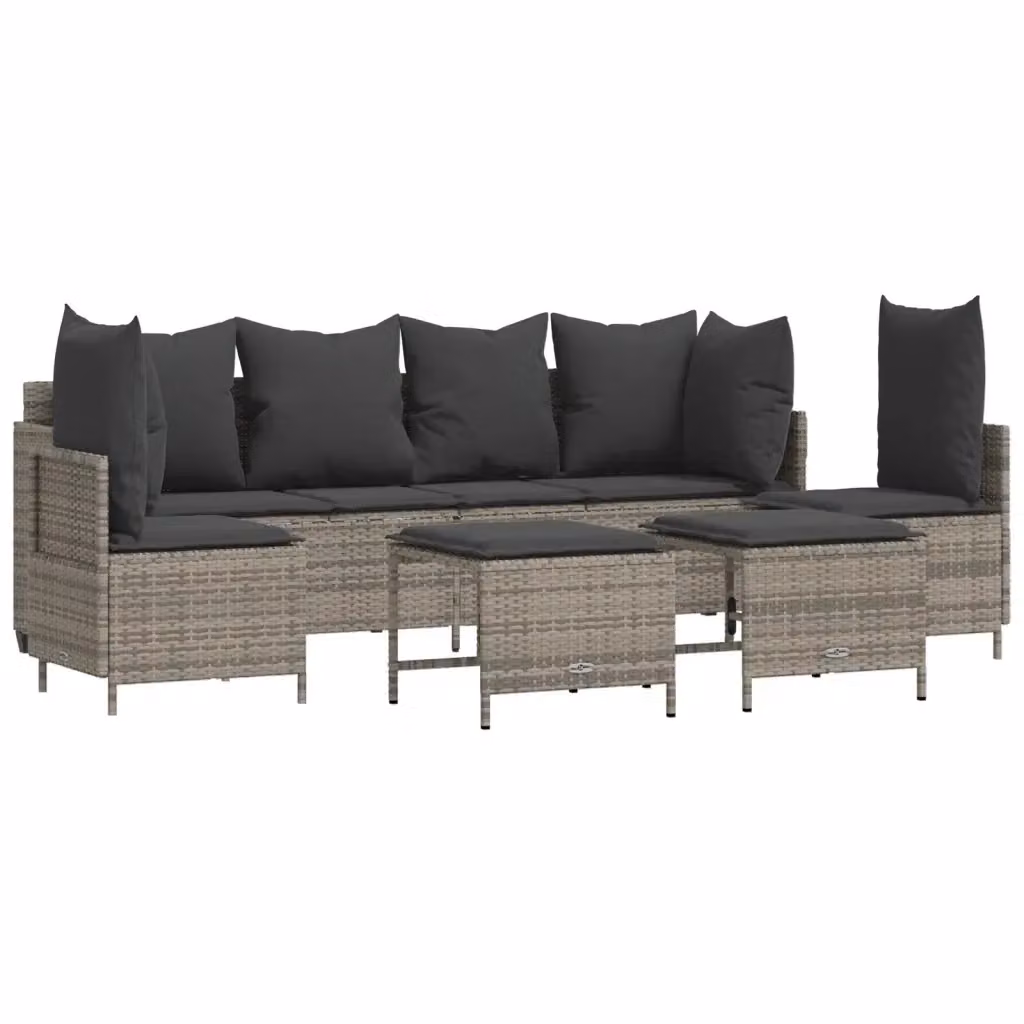 vidaXL Set Divano da Giardino a L in Polyrattan Grigio con Cuscini e Ottoman – 2