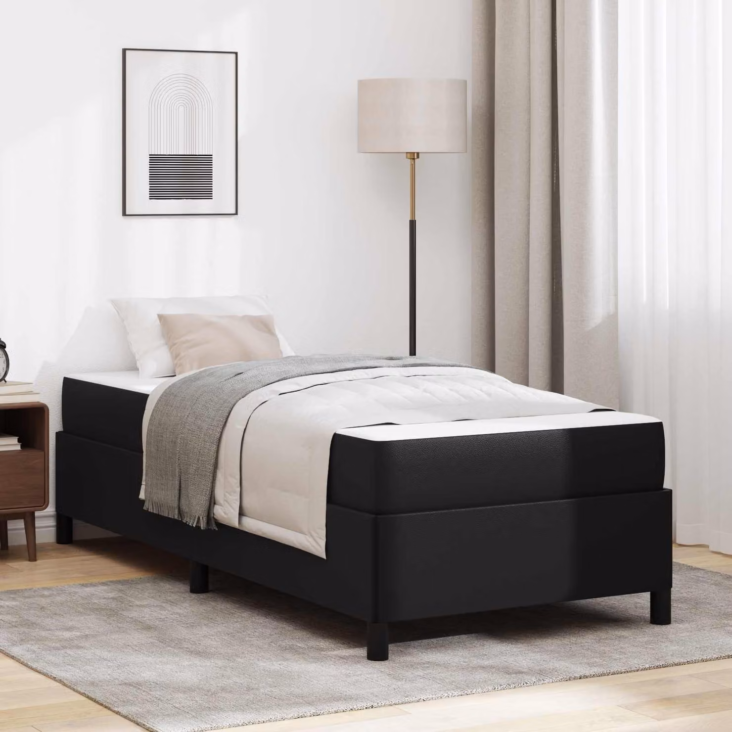 Struttura letto con materasso vidaXL in tessuto e legno, L/P/H: 90 x 190 x 193 cm, Nero – 1