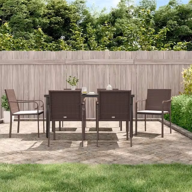 Set Pranzo da Giardino 7 pz con Cuscini in Polyrattan e Acciaio 3186962