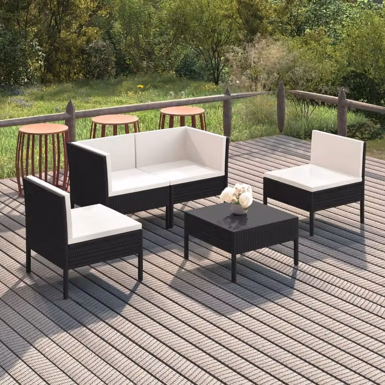 Maison Exclusive - Set da giardino da 5 pezzi con cuscini in rattan sintetico nero