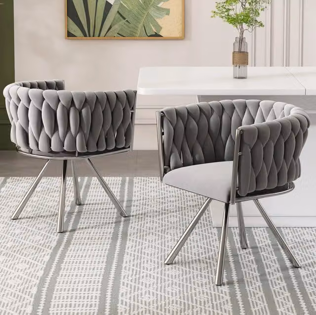 Set 2 sedie da pranzo girevoli in velluto grigio/argento