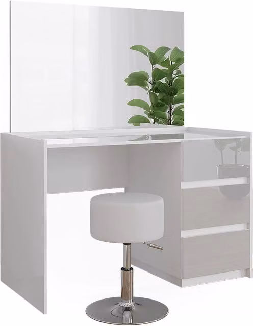 Tavolino da toilette Marla Bianco lucido 120 cm con specchio e sgabello Vicco