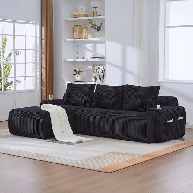 Canap¨¦ modulabile in velluto costato per 3 persone - Xylo - Portabicchieri e tasche laterali