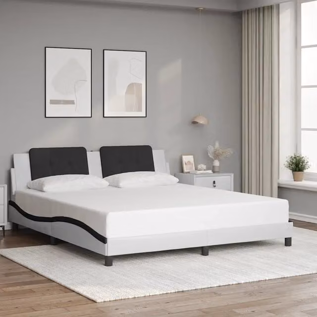 Giroletto senza Materasso-Struttura Letto Zadar Bianco e Nero 180x200 cm in Similpelle