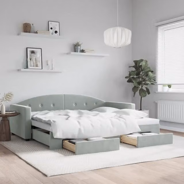 Divano Letto Estraibile con Cassetti vidaXL in Velluto Grigio L/P/H: 90 x 190 cm – 1