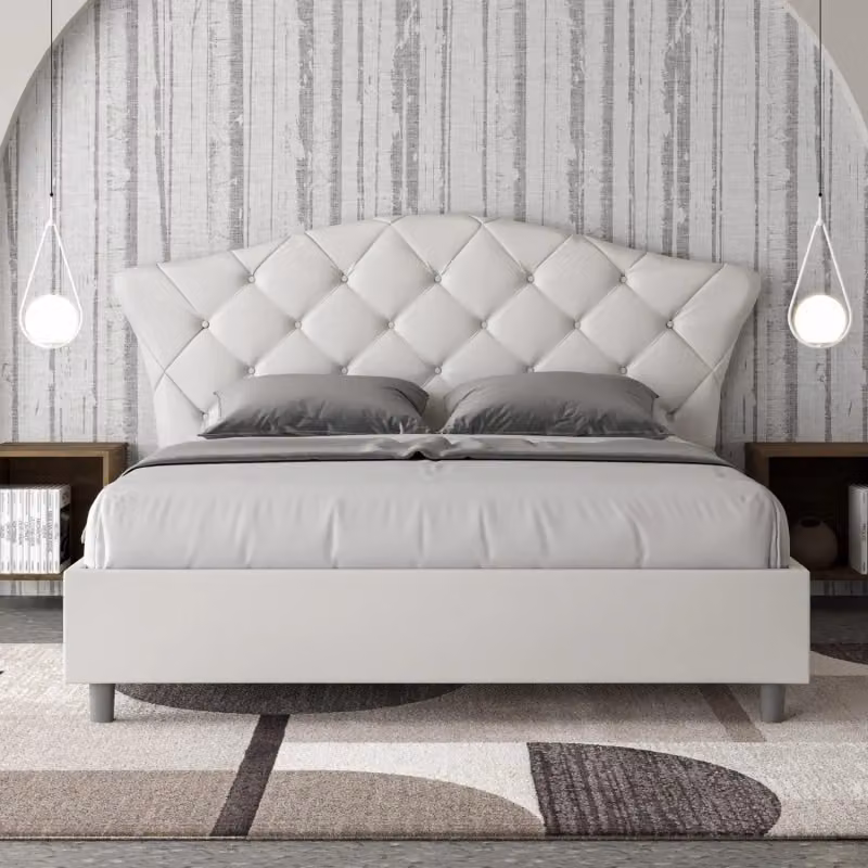 Letto matrimoniale imbottito Ityhome con contenitore in similpelle bianco L/P/H: 160 x 200 x 135 cm – 2