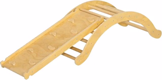 Set da arrampicata per bambini, design 4 in 1 con ponte ad arco, altalena a dondolo, cuscino, scivolo, per uso interno, in legno