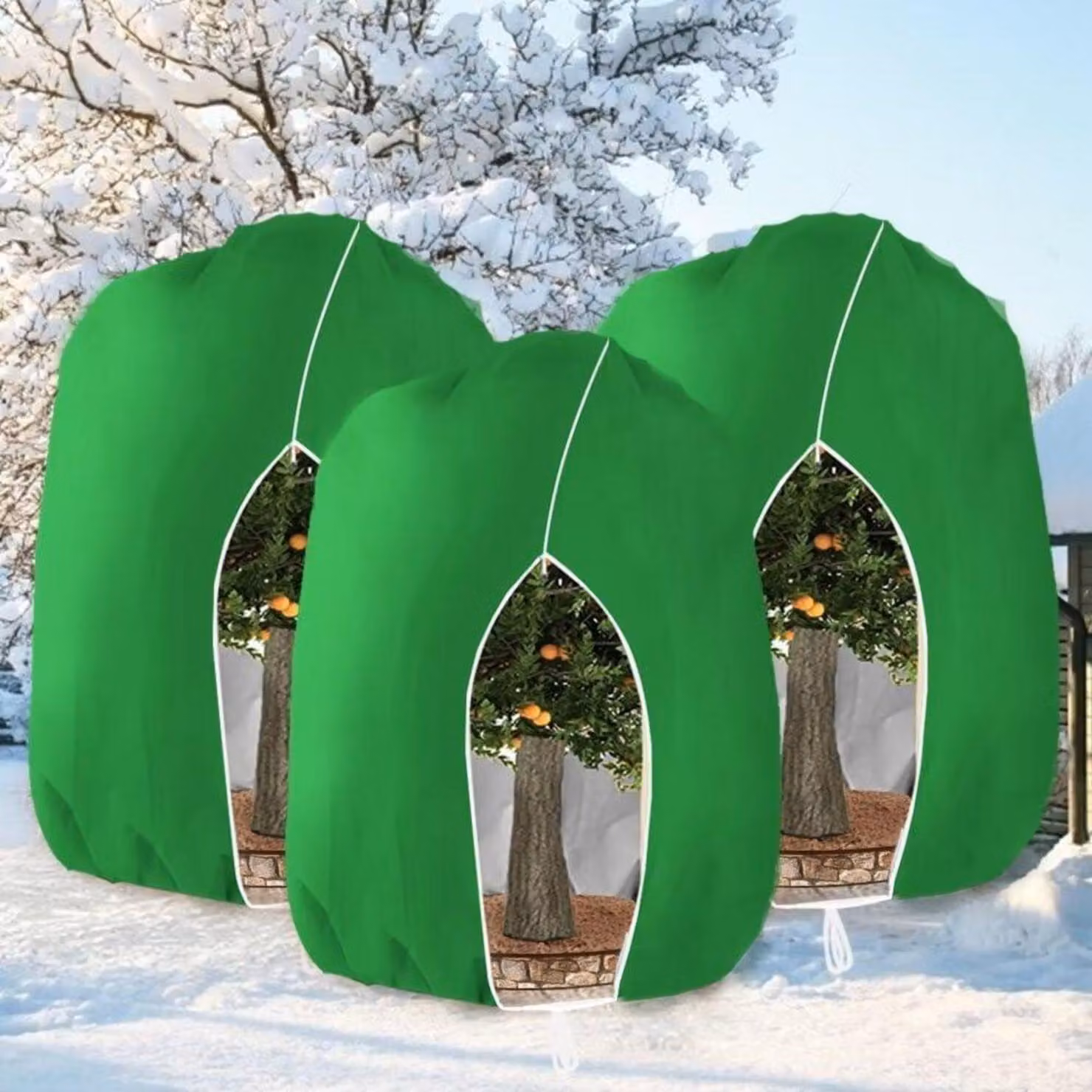 Copertura protettiva per piante invernali con cerniera, telo per alberi e palme, 250 x 360 cm, verde, confezione da 3 pezzi