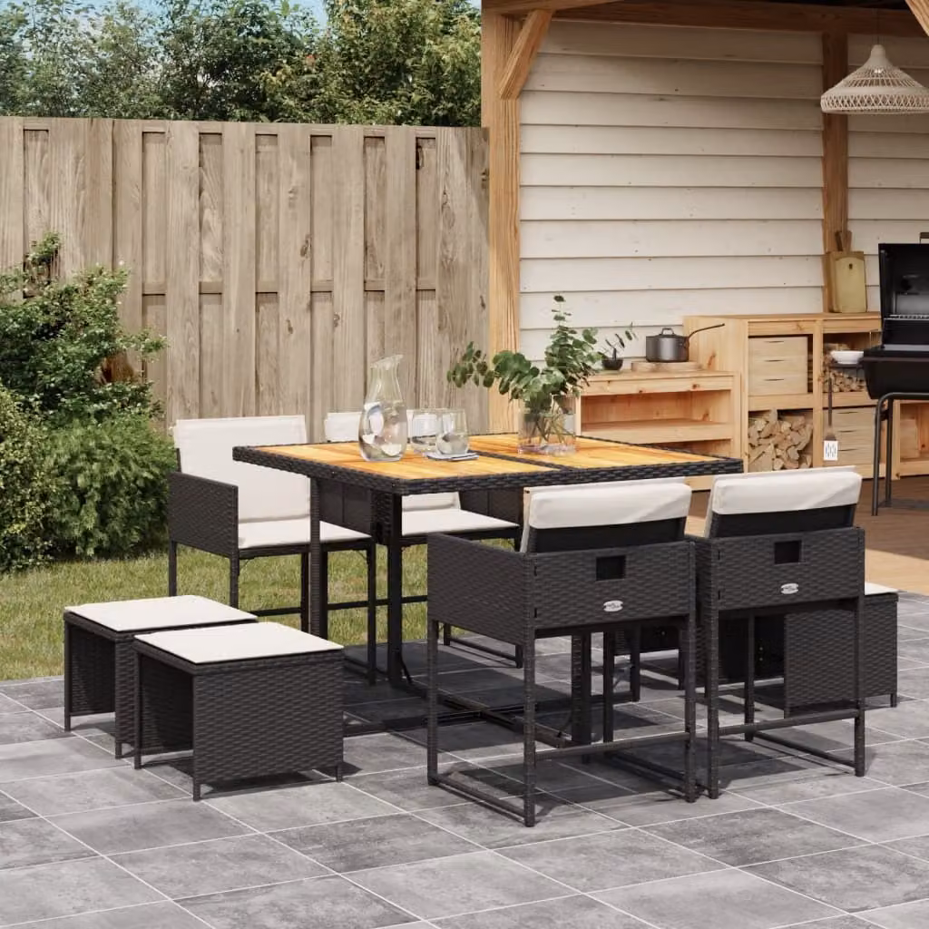 Maison Exclusive - Set da Pranzo da Giardino 9 pz con Cuscini Nero in Polyrattan