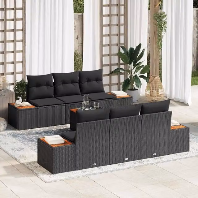 Set Divano da Giardino 7 pz Nero Poly Rattan 3356698