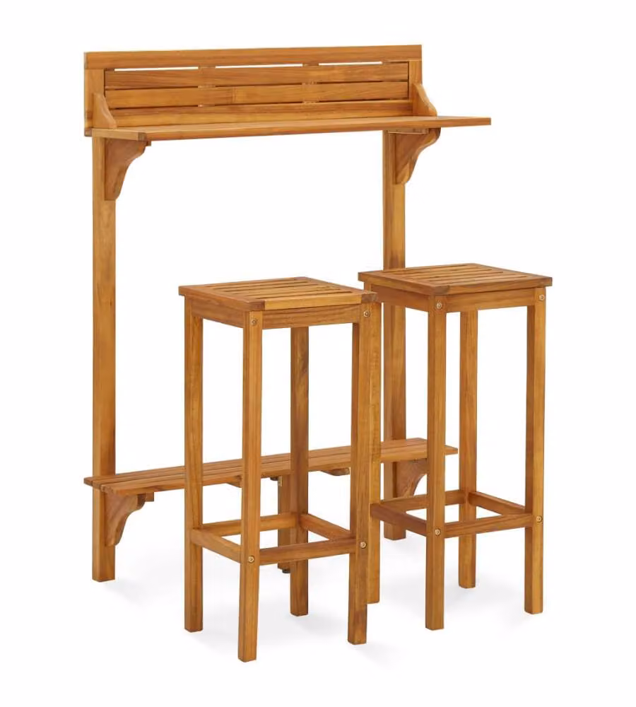Set da Bar da Balcone 3 pz vidaXL in Legno di Acacia Marrone L/P/H: 122.5 x 90 x 37 cm – 2