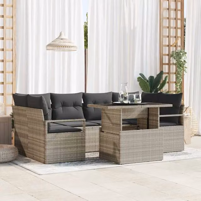 Set Divano da Giardino vidaXL a 7 posti con Tavolino, Forma a U, Grigio, Struttura in Acciaio e Tessuto Resistente alle UV – 1