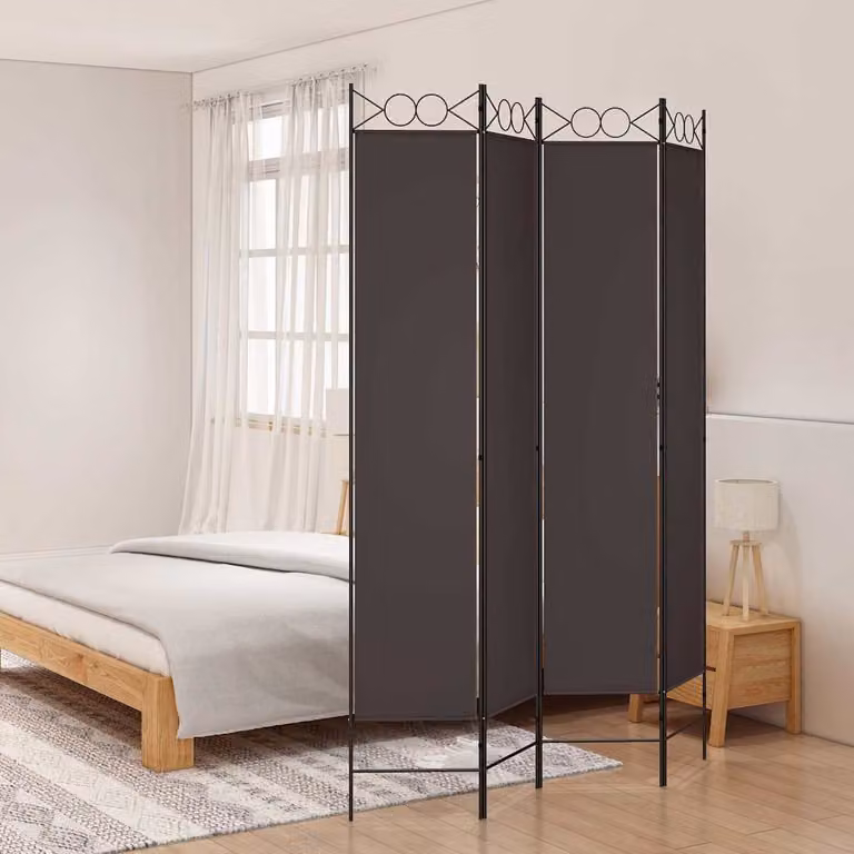 Divisorio a 4 Pannelli vidaXL Marrone in Tessuto H: 220 cm, L: 160 cm