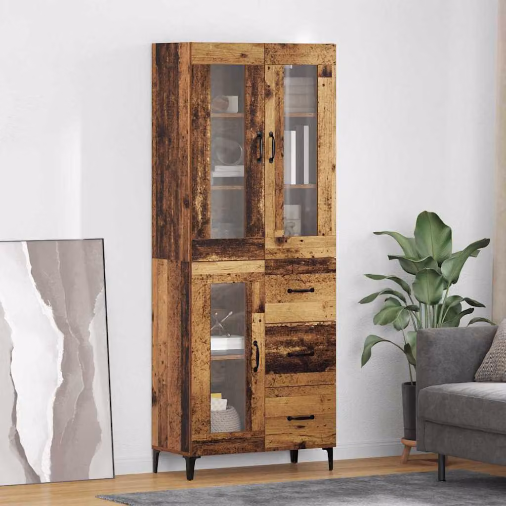 Credenza moderna vidaXL in legno e MDF con ante in vetro, colore marrone e nero, L/P/H: 69,5 x 34 x 180 cm