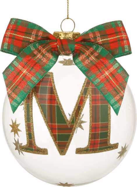Pallina di Natale KASANOVA in vetro con lettera M e motivo tartan multicolore, Diametro: 10 cm