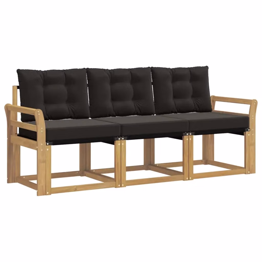 Set di divani da esterno moderni vidaXL in legno di acacia e textilene con cuscini, Bianco e Nero – 2