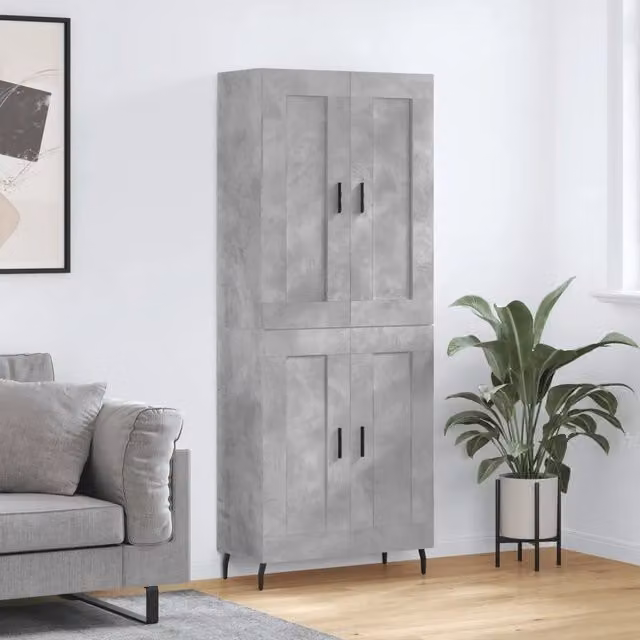 Credenza moderna vidaXL in legno e metallo, colore grigio, L: 69,5 cm, P: 34 cm, H: 180 cm – 1