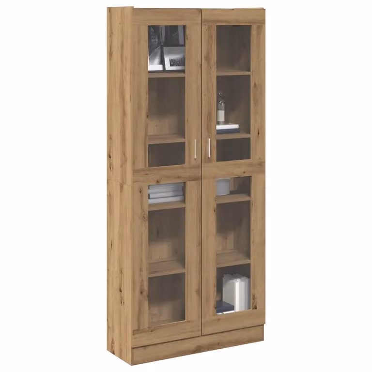 vidaXL Credenza Alta in Rovere Marrone con Ante in Vetro e Ripiani Interni L: 82,5 cm, P: 30,5 cm, H: 185 cm