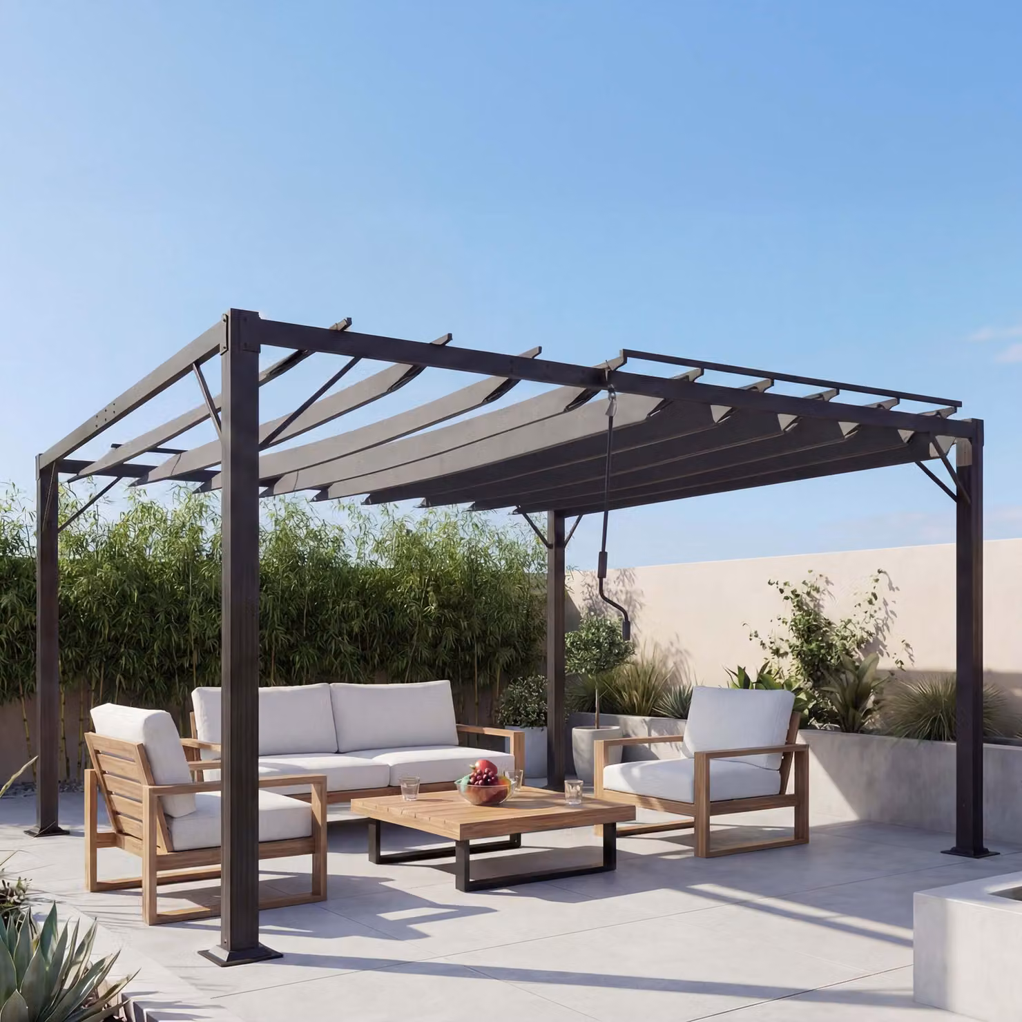 Pergola HWC-L40, tetto a padiglione da giardino a doghe, telaio in alluminio da 8 cm, tessuto/tessuto, 3x3 m antracite
