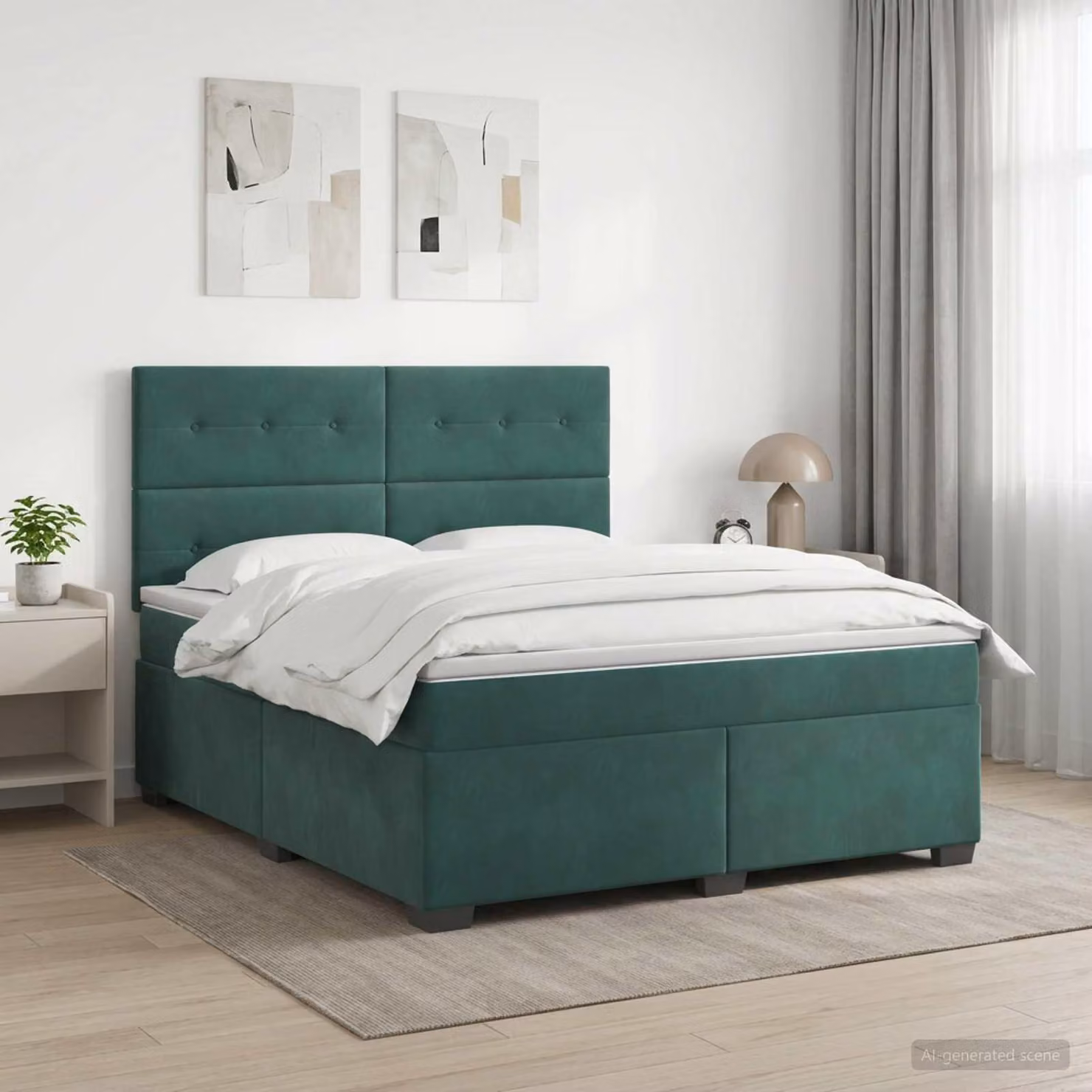 Maison Exclusive - Letto boxspring con materasso verde scuro 160 x 200 cm in velluto