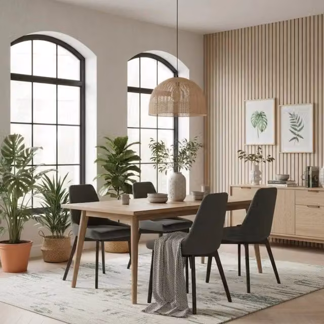 Set di 4 sedie da pranzo Erythea Duzzle imbottite in tessuto grigio e struttura in metallo e legno noce