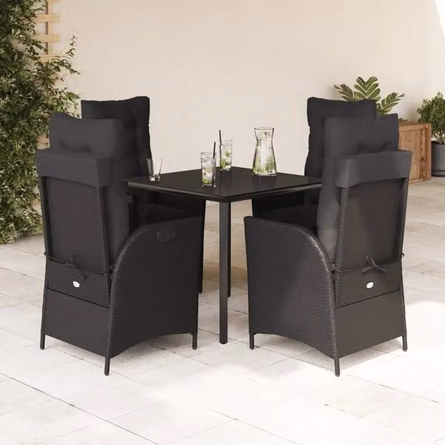 Set da Pranzo da Giardino 5 pz Nero con Cuscini in Polyrattan 3213185