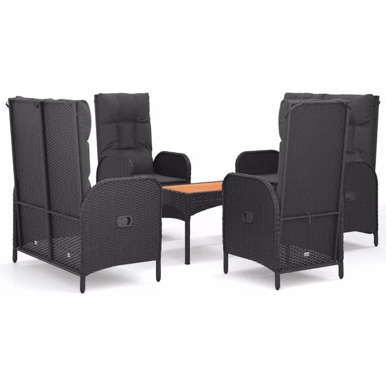 Set da Pranzo da Giardino 5 pz Nero con Cuscini in Polyrattan