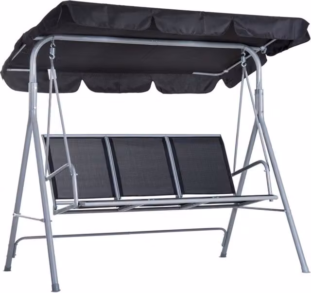 Altalena Hollywood a 3 posti, elegante altalena da giardino con tettuccio, struttura in metallo, grigio/argento, 171x108x154 cm, per giardino/terrazzo