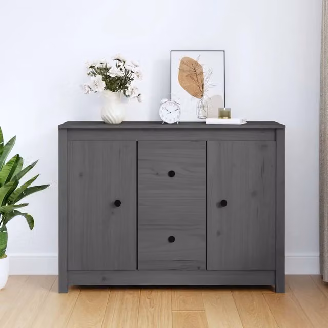 Credenza vidaXL in legno di pino massello grigio, L/P/H: 100 x 35 x 74 cm