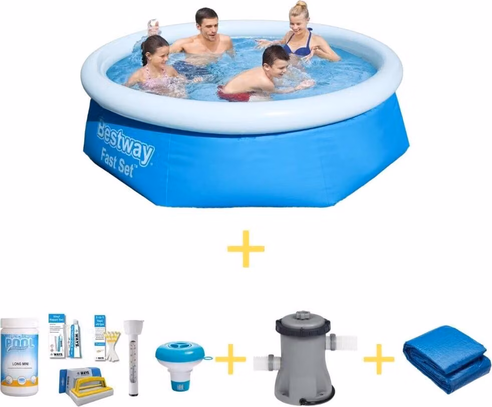 Bestway Pool - Set rapido - 244 x 66 cm - Include pacchetto di manutenzione WAYS, pompa filtro e telo di fondo