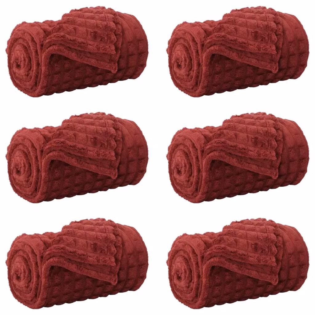 Set di 6 coperte in pile vidaXL rosso, morbide e lavabili, L 270 x P 240 cm – 2