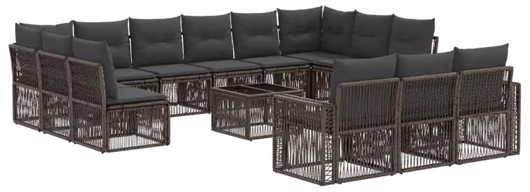 Set Divano da Giardino 14 pcs Grigio e Grigio Scuro polyrattan