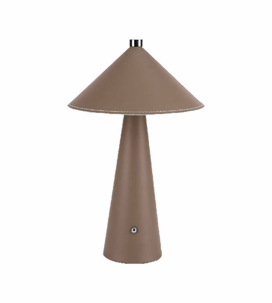 V-TAC Lampada LED da Tavolo 3W con Batteria Ricaricabile USB-C, Design Moderno in Metallo e Mantello in Pelle Marrone, Dimmerabile con Controllo Touch