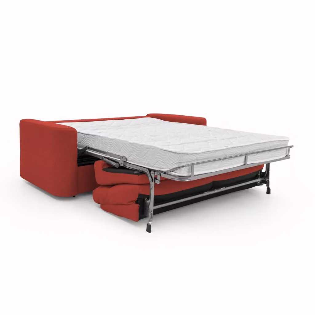 Divano letto Cupido Divani.Store in tessuto impermeabile simil cotone rosso, L: 202 cm, L/P/H: 140 x 197 x 18 cm – 2