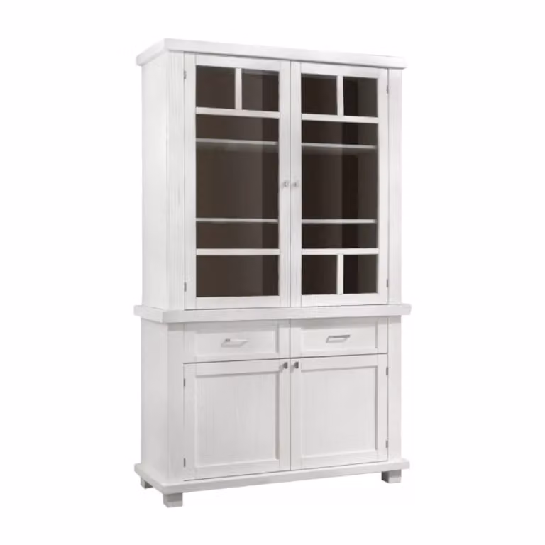 Cristalliera shabby chic in legno di tiglio con 4 ante e 2 cassetti Mobili 2G bianco opaco L/P/H: 120 x 45 x 198 cm
