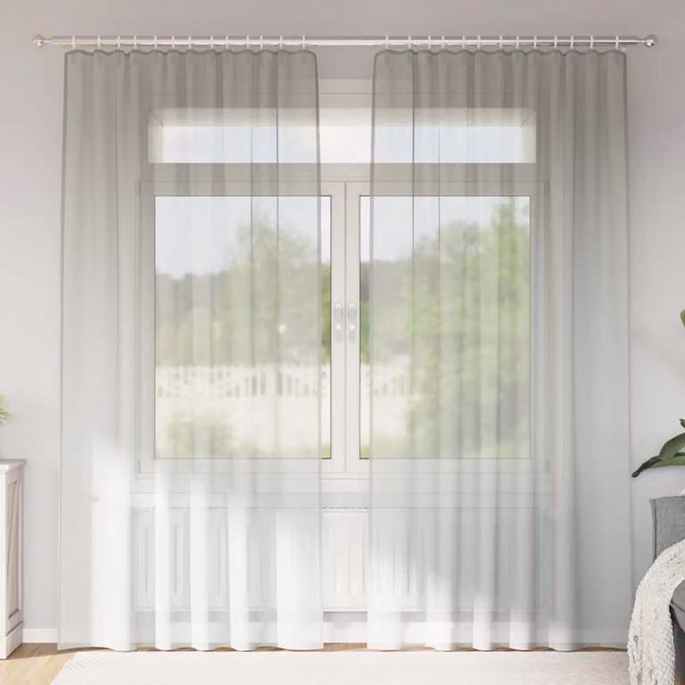 Set di 2 tende in voile semi-trasparenti vidaXL, colore grigio chiaro, con tasche per asta, L: 140 cm x H: 225 cm