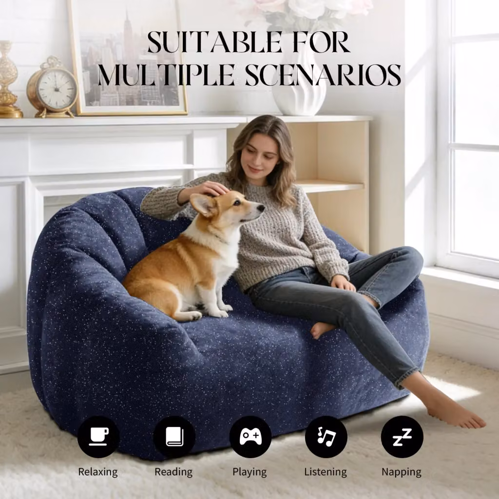 Pouf poltrona sacco OKWISH in flanella blu con design ergonomico per soggiorno e camera da letto – 2