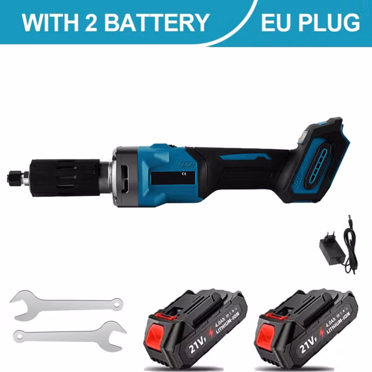 Smerigliatrice angolare a batteria senza spazzole - 2000 W - 21 V - 4 livelli di velocità - 0–35.000 giri/min - Mandrino autoserrante da 6/6,35 mm - 2 batterie