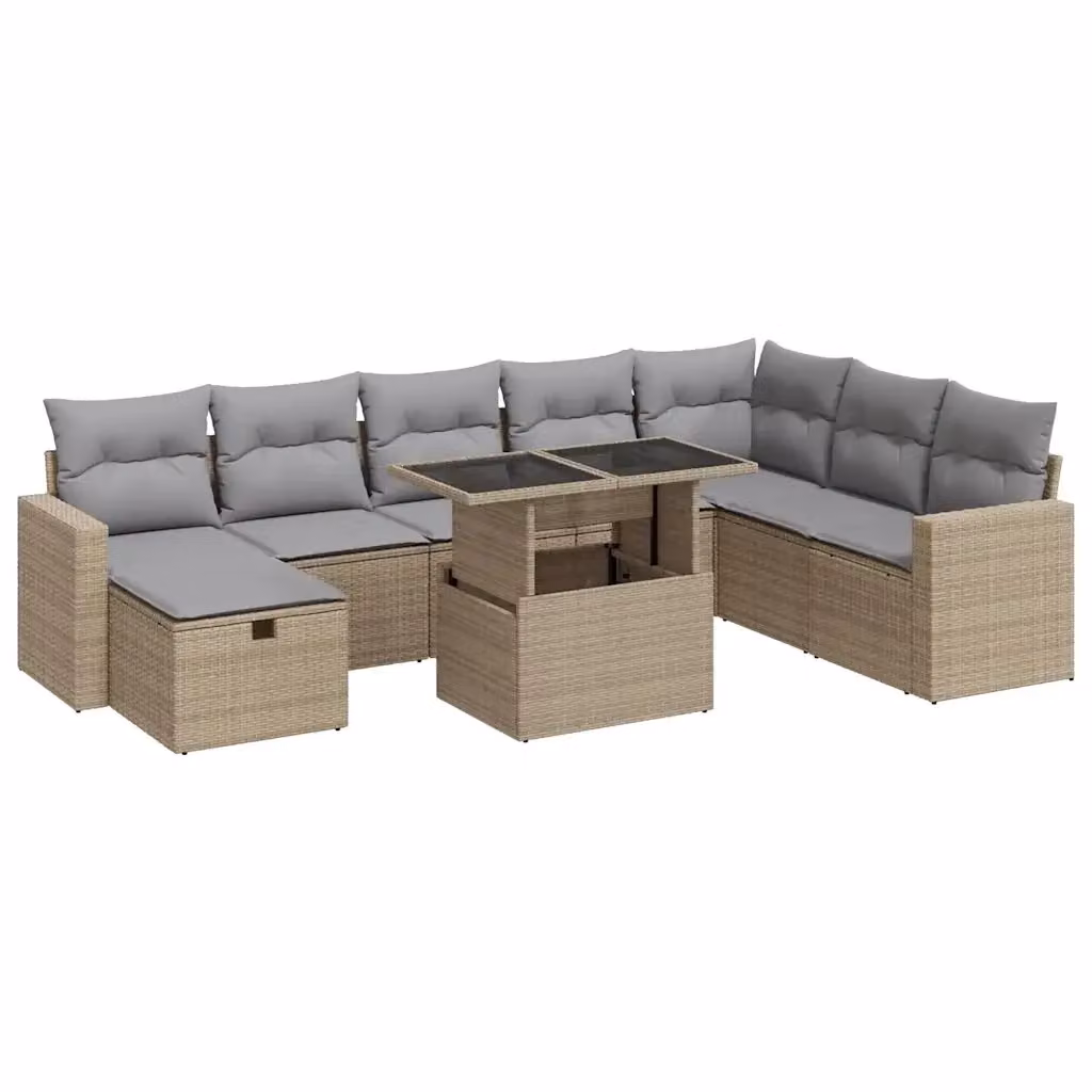 Set Divano da Giardino a L vidaXL in Polyrattan con Cuscini Beige e Tavolino da Esterno 9 pz – 2