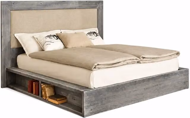 Letto matrimoniale con tendina Mobili 2G in legno di abete grigio con vani laterali L/P: 160 x 200 cm