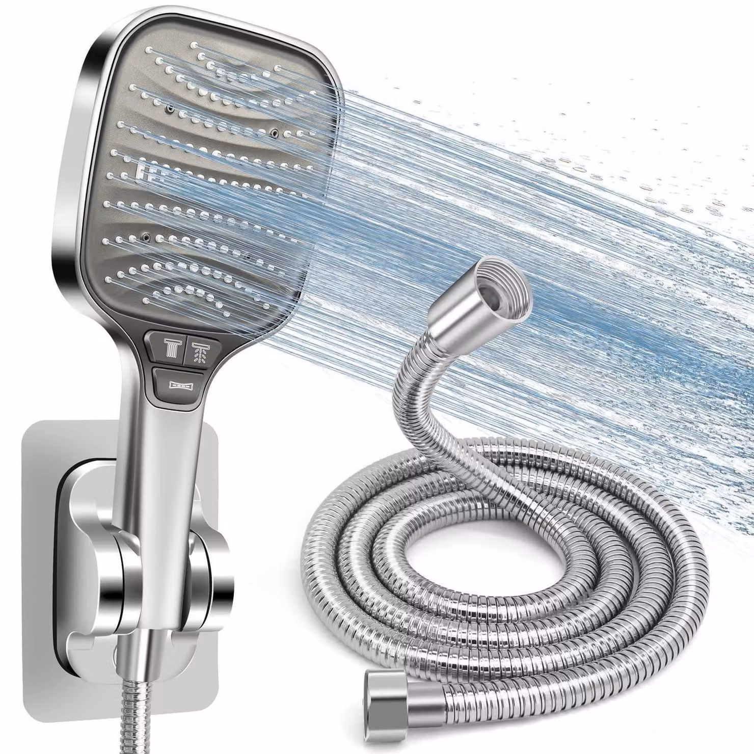 Set doccia con soffione, tubo flessibile e supporto, XXL, erogatore ad alta pressione, doccia a pioggia da 120 mm, 8 diverse modalità di erogazione